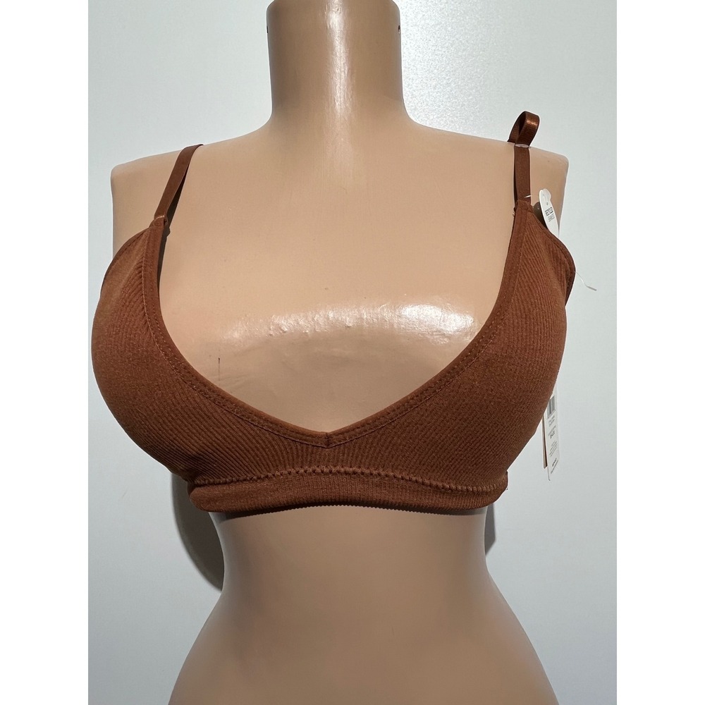 Danskin Recycled Seamless Ribbed Bralette Brown DS6449 Womens Medium NEW